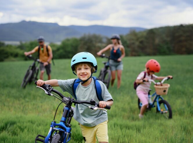 family enjoying a bike ride together