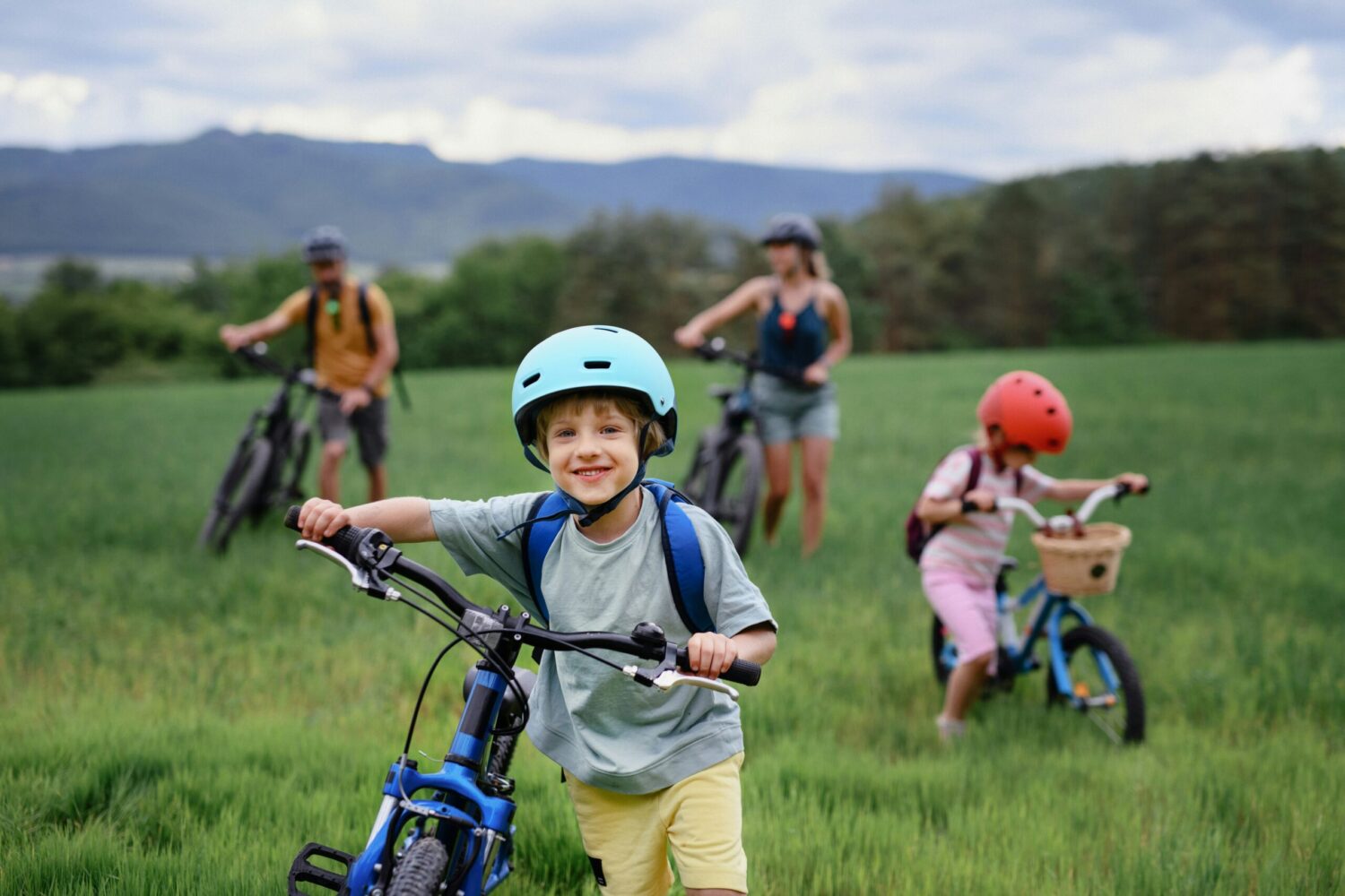 family enjoying a bike ride together